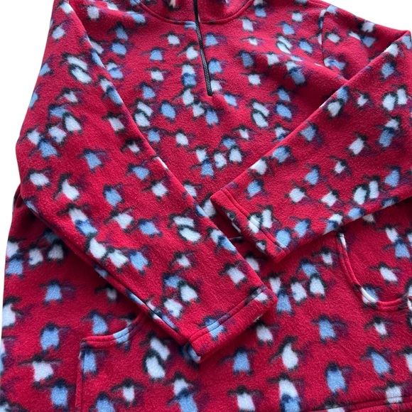 Mind Games Womens Sz 1X Red Blue Penguin Print 1/4 Zip Plush Fleece Pullover USA - Picture 10 of 16